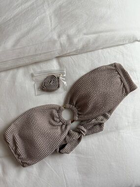 Monday Swimwear Taupe Textured Bandeau Bikini Top